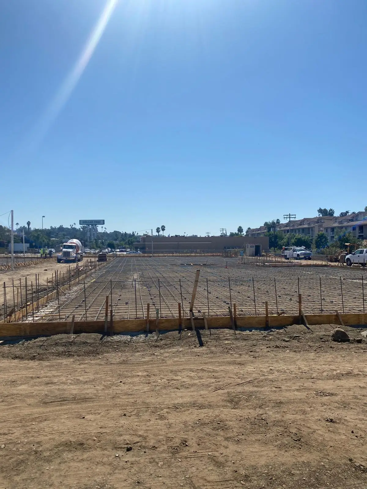 Wide view of reinforced pad ready for concrete