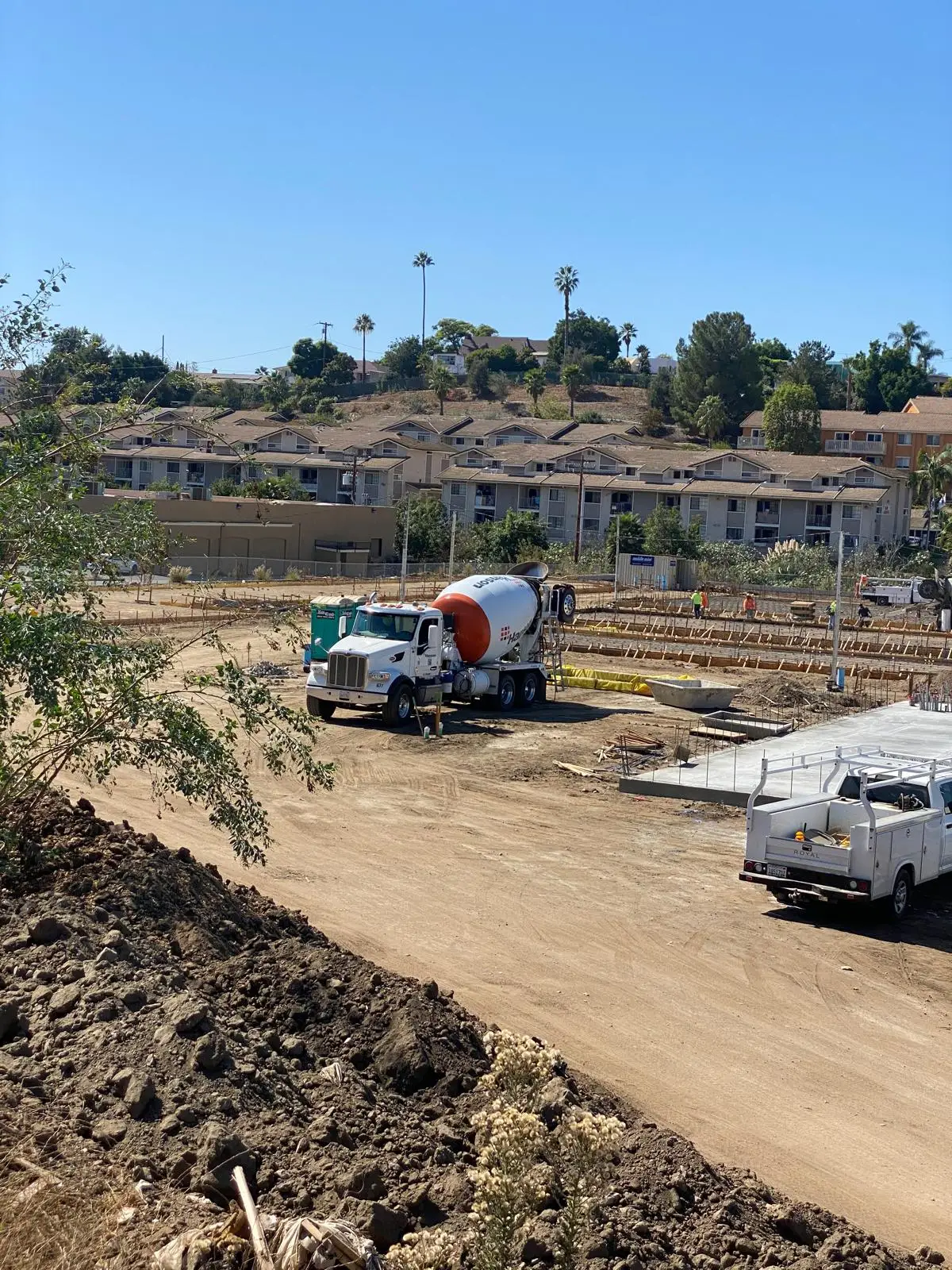 Ready-mix truck on site for a slab placement
